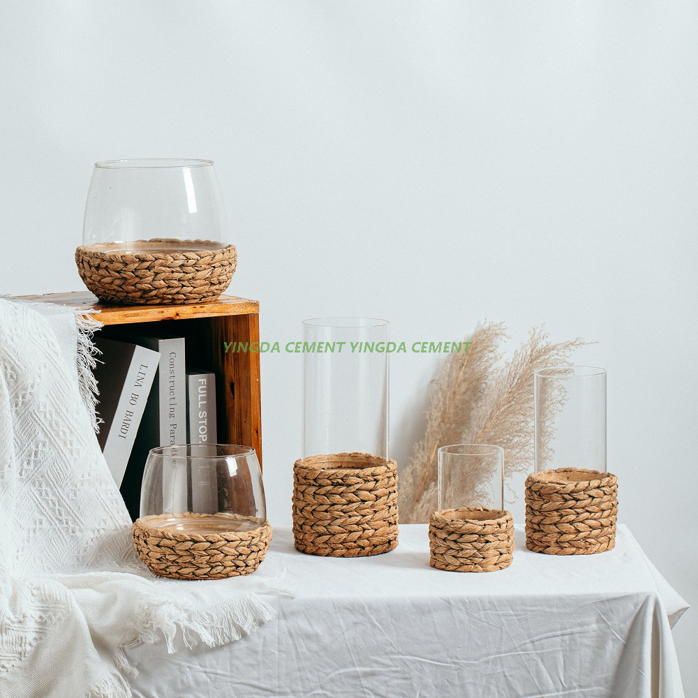 Cement Candle Holders with Glass Home Decor Ornament Cement Candle Holders with Round Tray