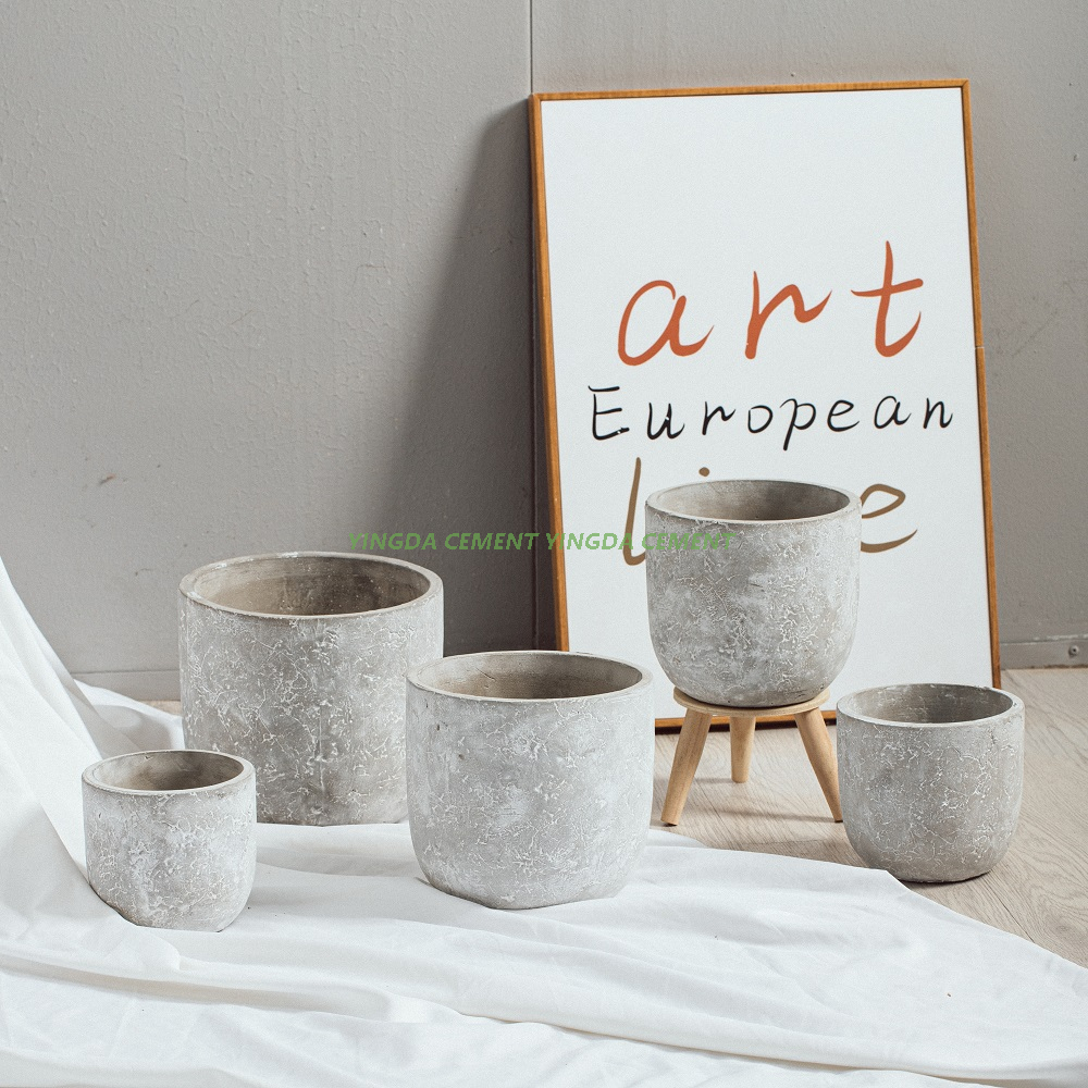 Cement Round Plant Pots Wedding Decoration Matte Cement Flower Pot