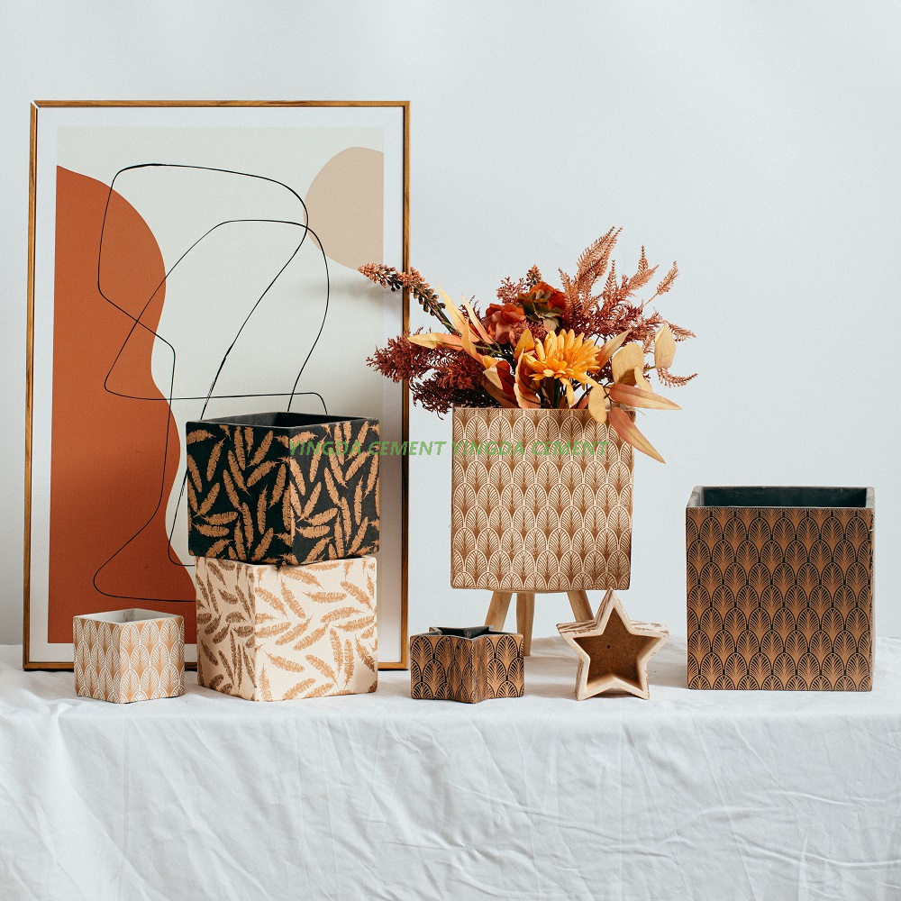 Succulent Pots Square Cement Pot with decal for Plant