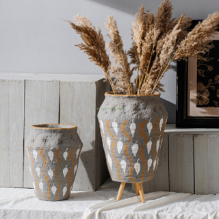 Handmade Cement Concrete Flower Pots With Bases Hand Painted Planter Ceramic Succulent Flowerpot