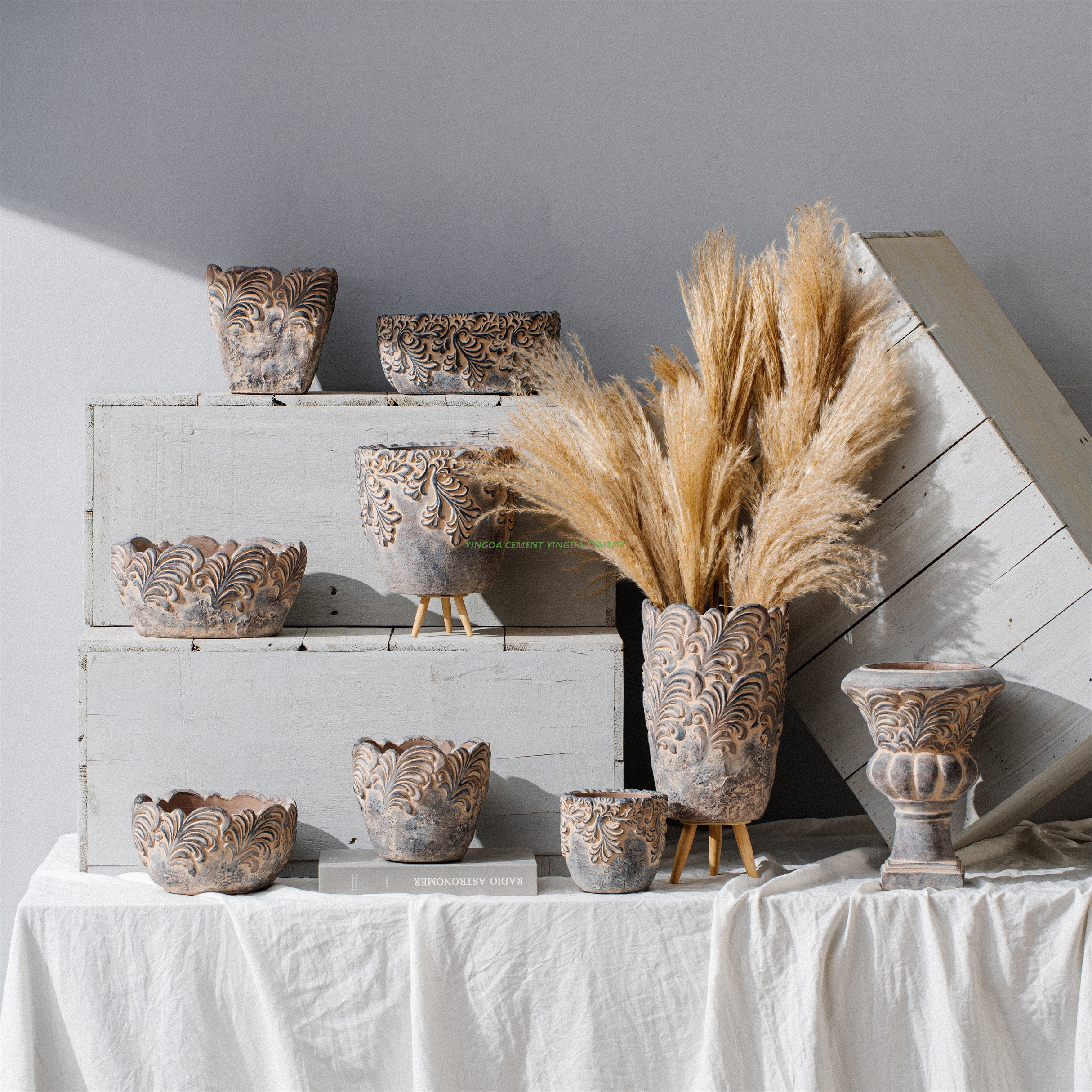 cement decorative indoor desk flower pots cactus succulent plant pot with pattern