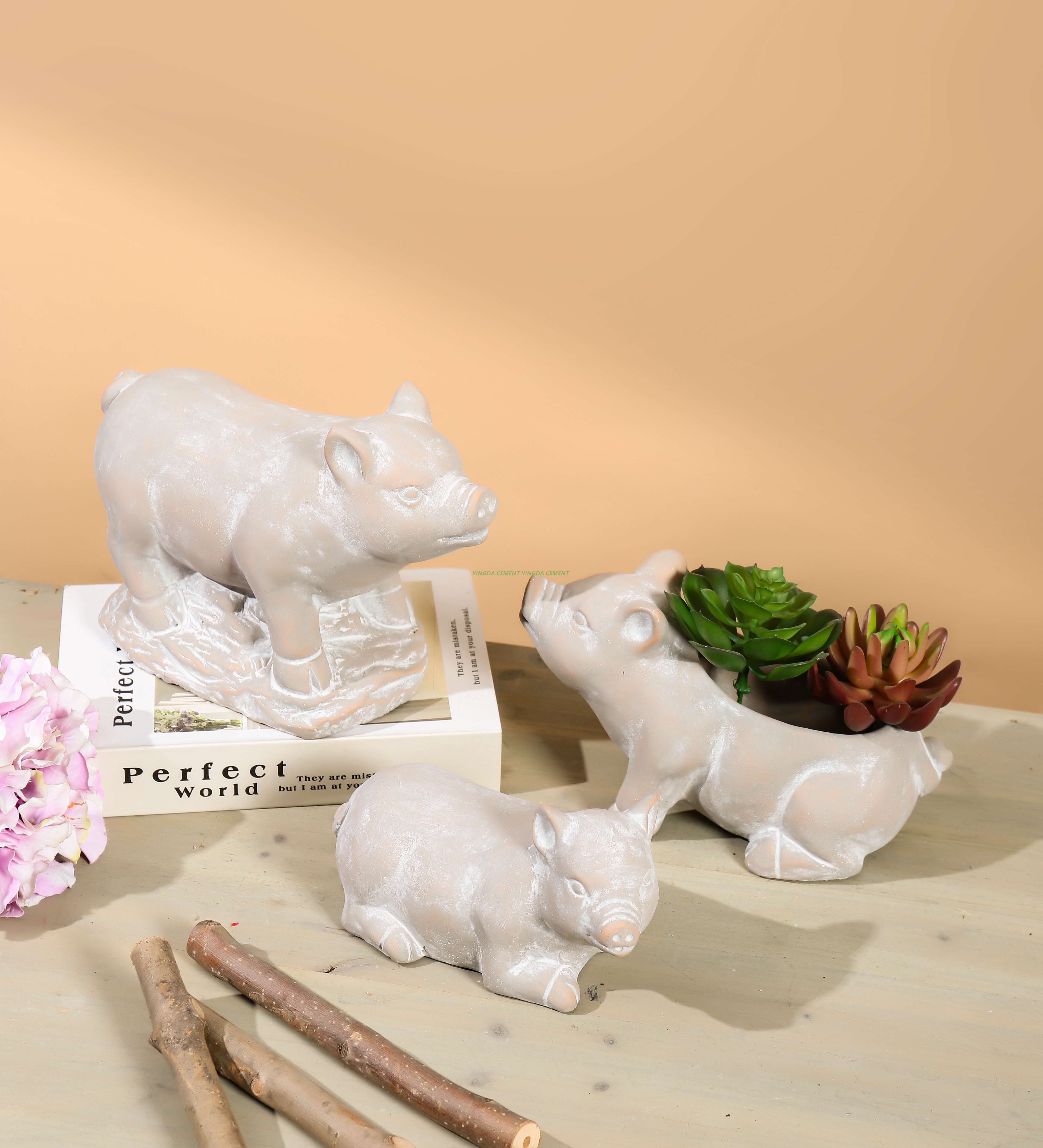 Cement Decor Pig Cement Animal Garden Statues