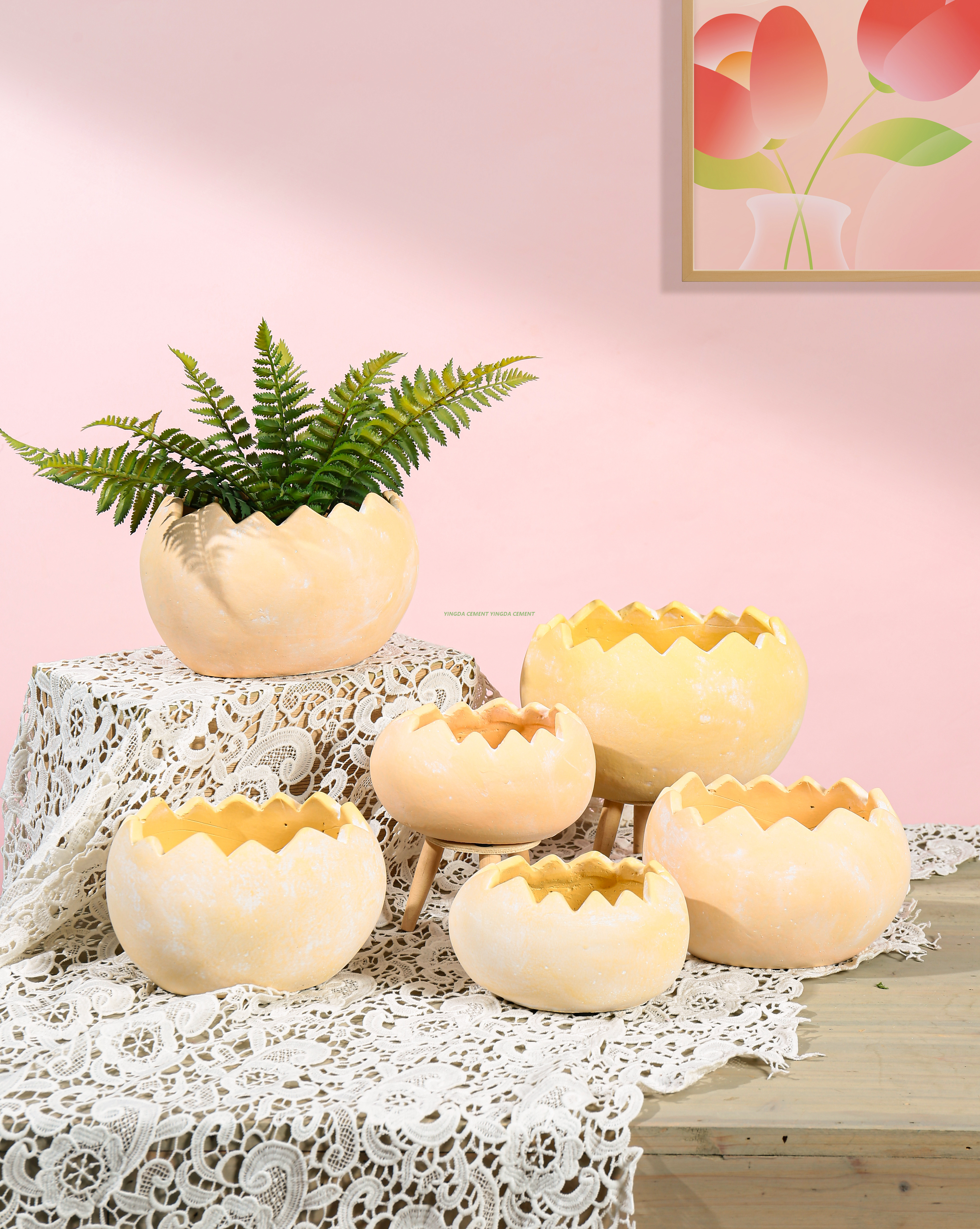Wholesale Cement Flowerpot Green Plant Pot Egg Shape Cement Flower Pots