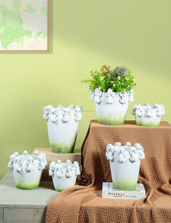 Cement Cute Bunny Planter Pots Animal Succulent Planter Decor Garden Pots Cement Shaped Statue Balcony Patio Rabbit Flower Pot