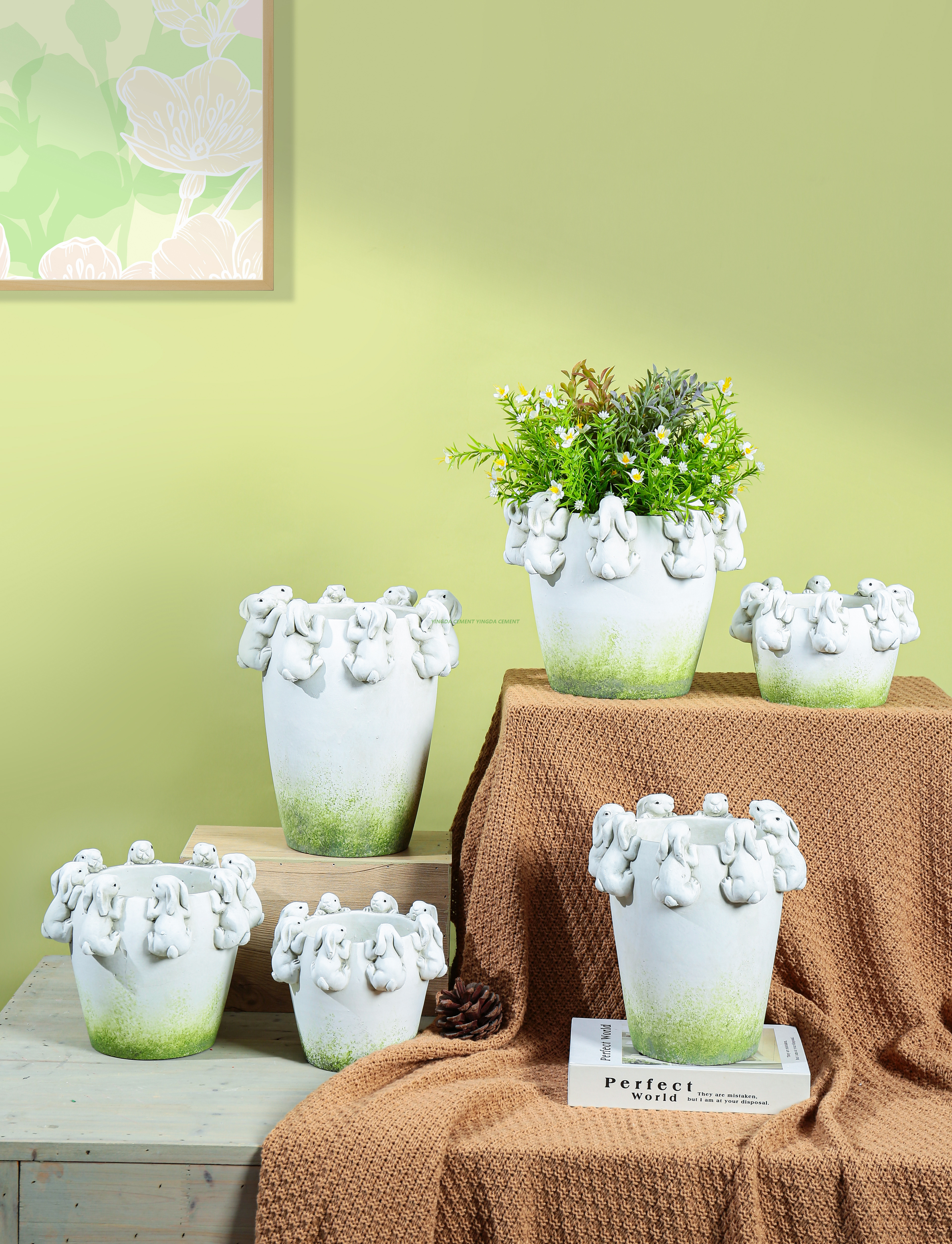 Cement Cute Bunny Planter Pots Animal Succulent Planter Decor Garden Pots Cement Shaped Statue Balcony Patio Rabbit Flower Pot