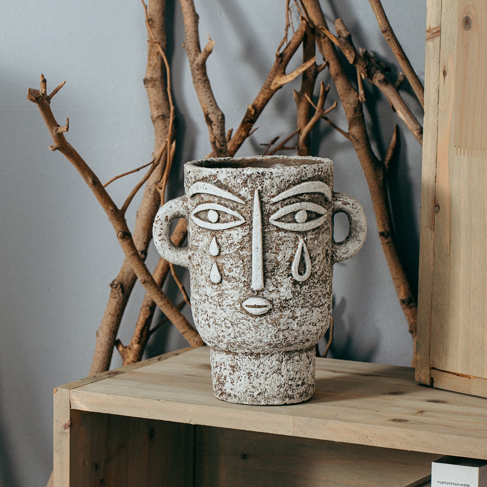 European style decorative ornaments succulent pots garden cement face flower pot