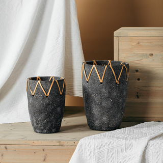 Nordic retro rustic style black matte outdoor garden tabletop cement flower vase home decor