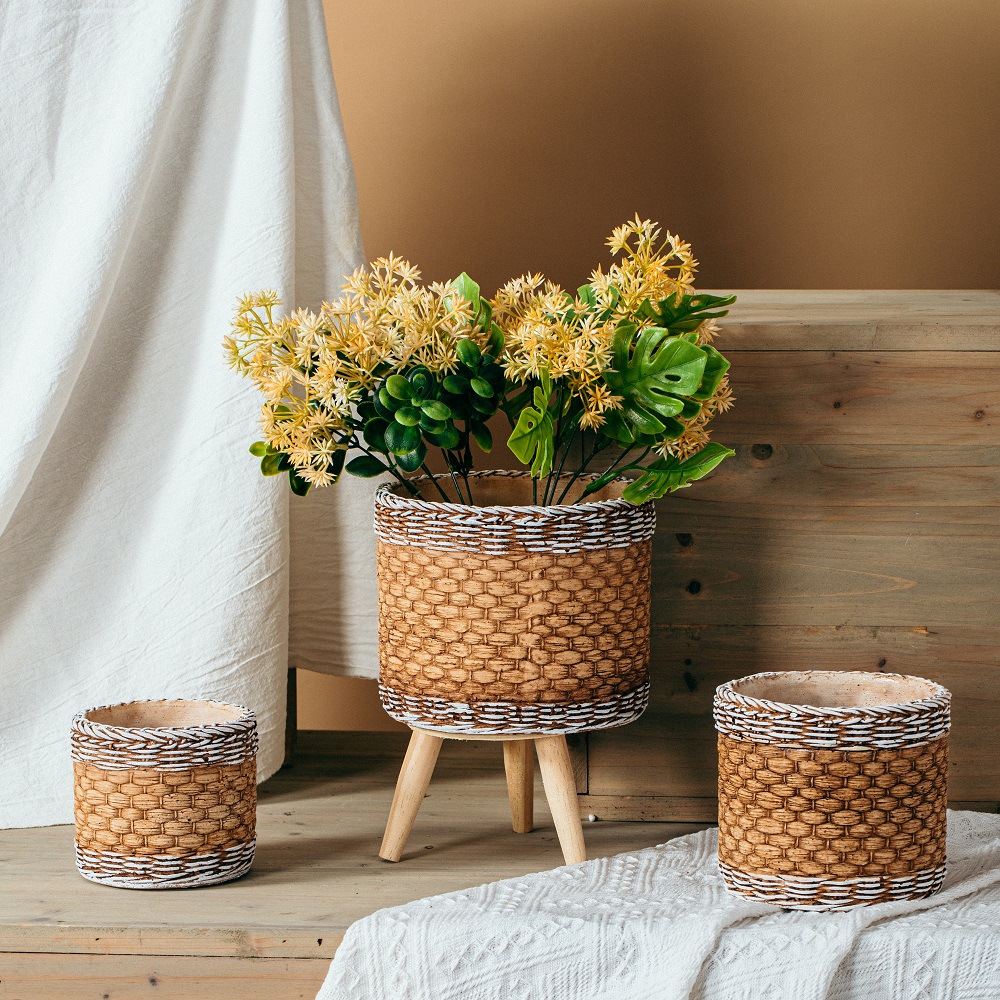 Fine quality custom logo cylinder shape garden pot cement pots for suculents cactus