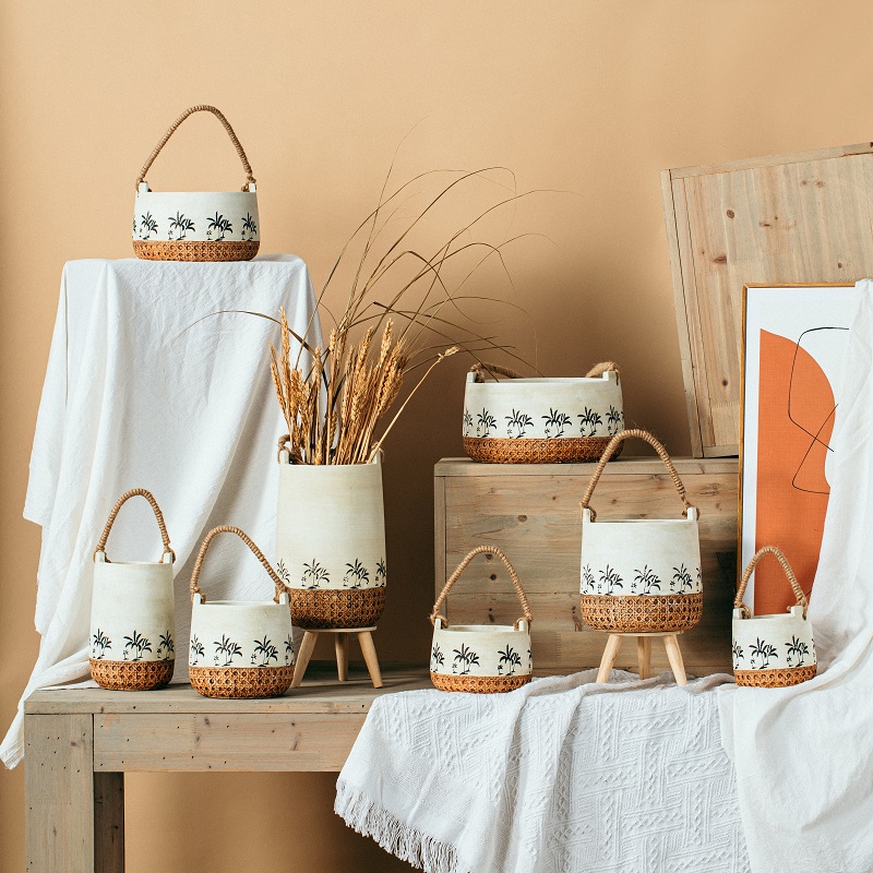 Modern novelty balcony decoration floating cement flower pot hanging planter pots with handle