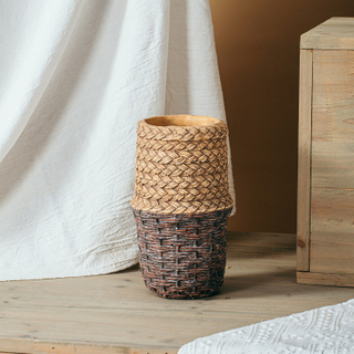 Wholesale customization garden balcony retro bamboo woven design indoor outdoor vase home decor flower vases