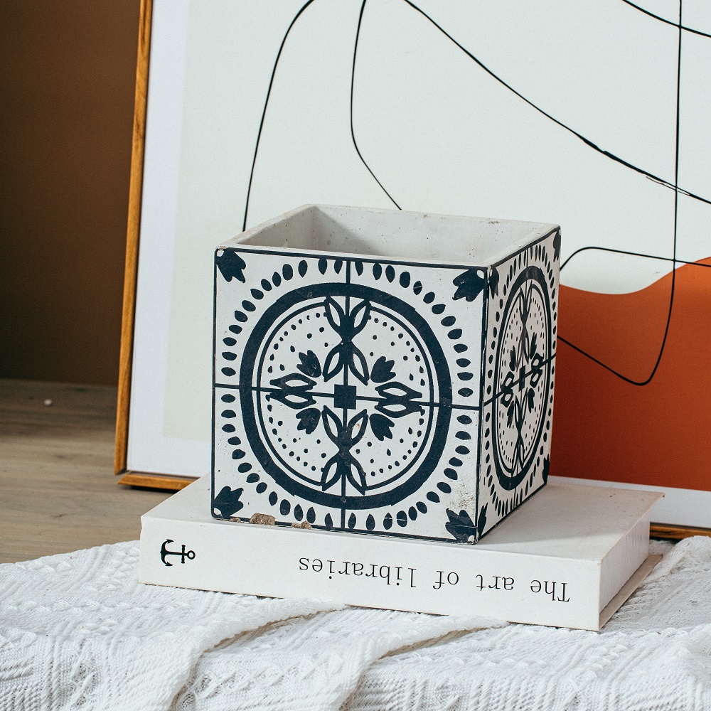 High quality factory direct sales black small planter pot cement concrete plant flower pots with logo