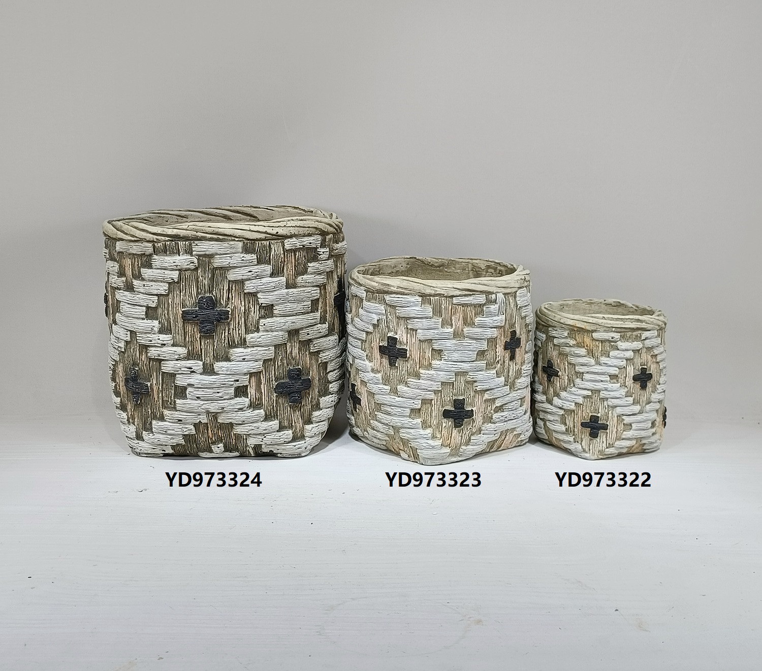 Bamboo Woven Design Courtyard Succulent Planter Pot Concrete Cement Flower Plant Pots for Garden