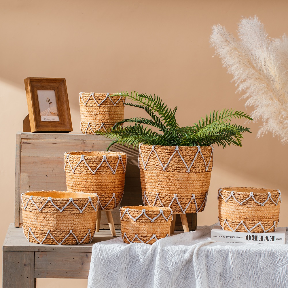 New style bamboo weaving design decoration flower planter pot cheap cement plant pots