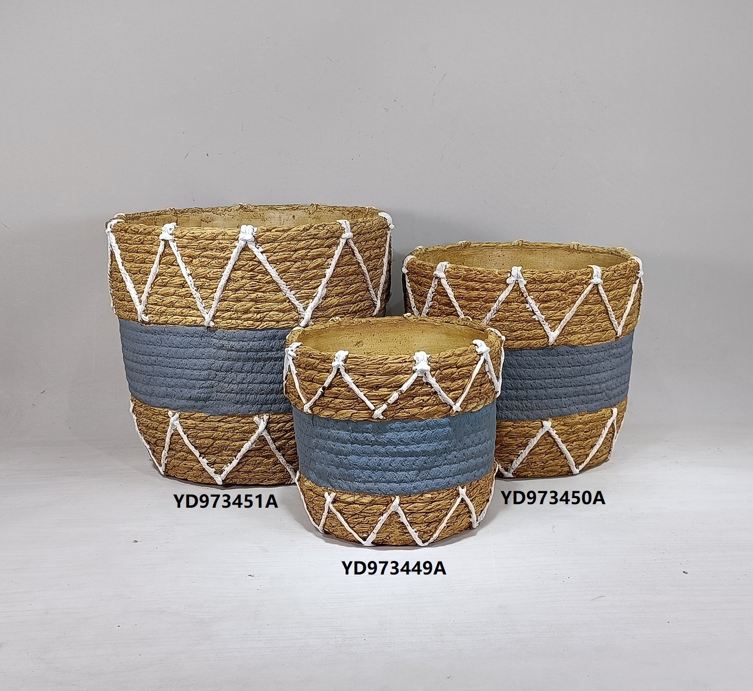 High quality bamboo weaving design decoration flower pot cement flower pot