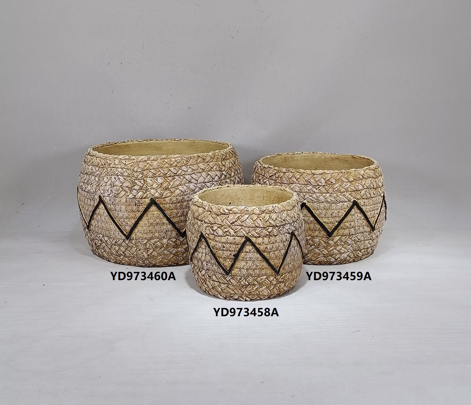 High quality bamboo woven design cement garden pots decoration concrete flower pot