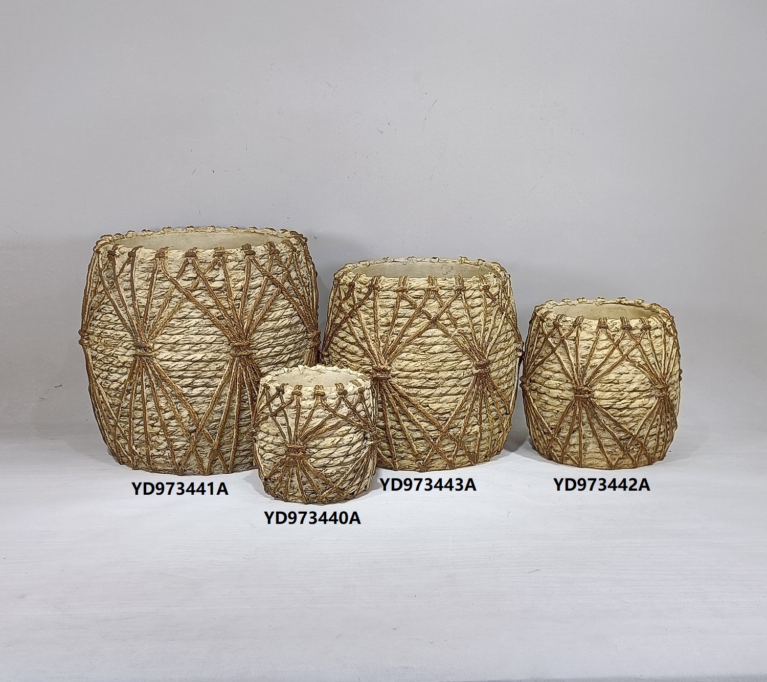 garden decoration plant pots bamboo woven handmade cement flower pot for plant