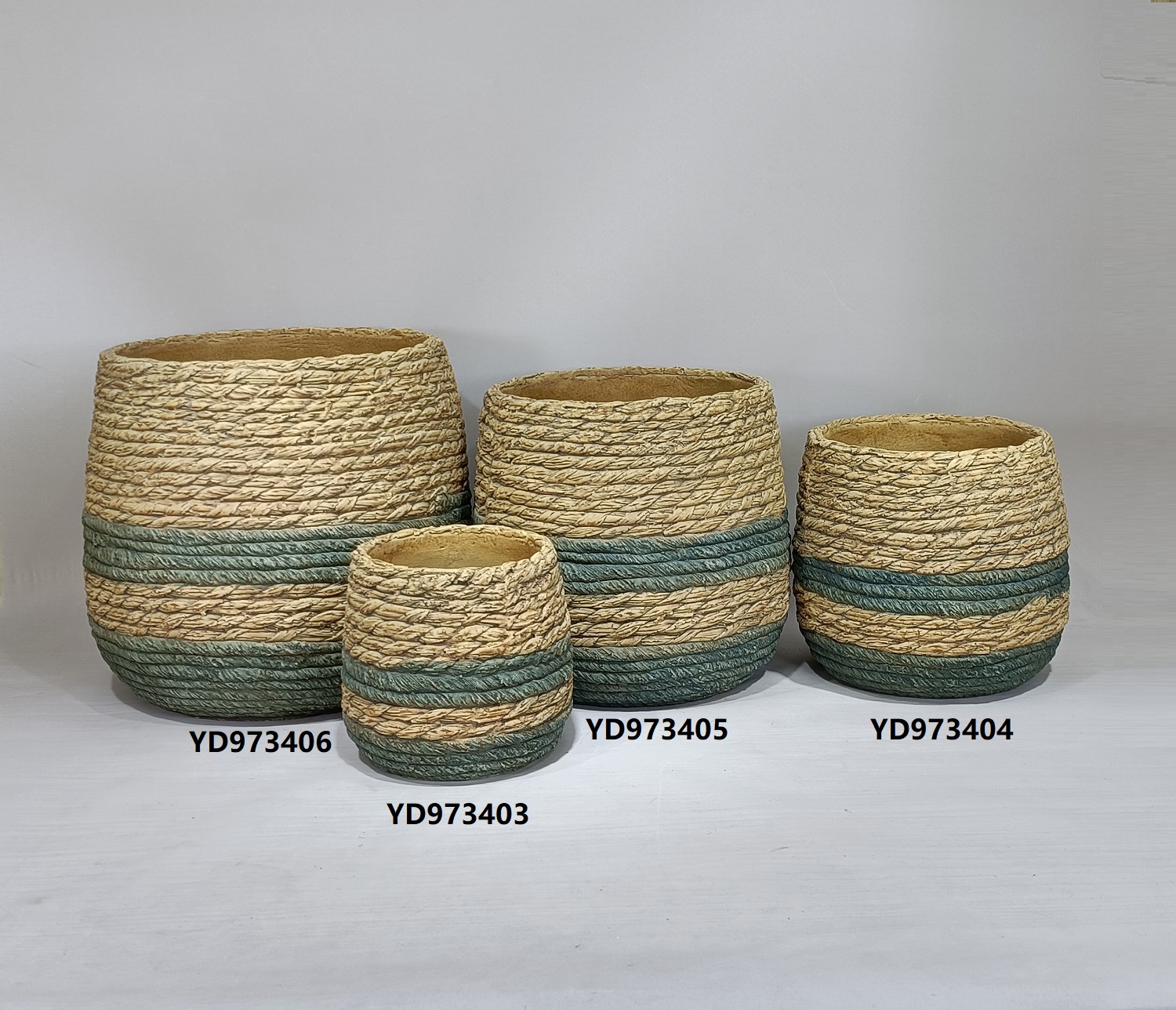 Manufacturers cheap handmade bamboo woven design garden outdoor decorative cement indoor plant pots