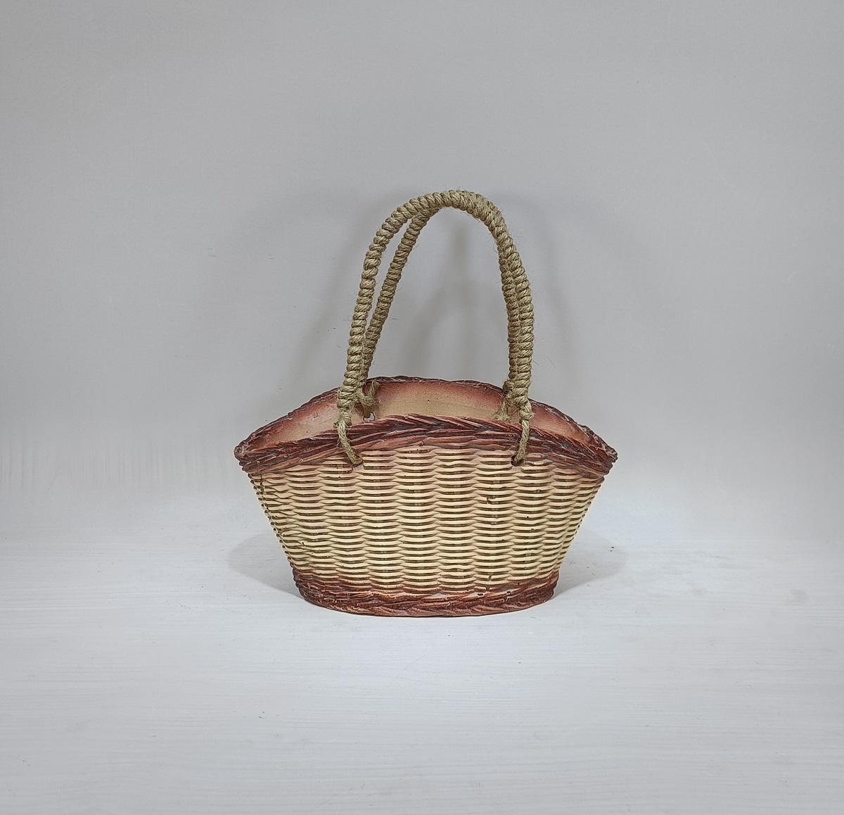 Bamboo design home garden decoration floating cement flower planter pots with jute handle