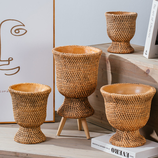 Vintage style bamboo design cement urn pot decoration concrete flower pots planters