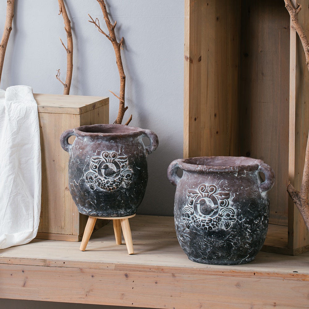Vintage home decoration garden pots cement flower pots & planters with double handles