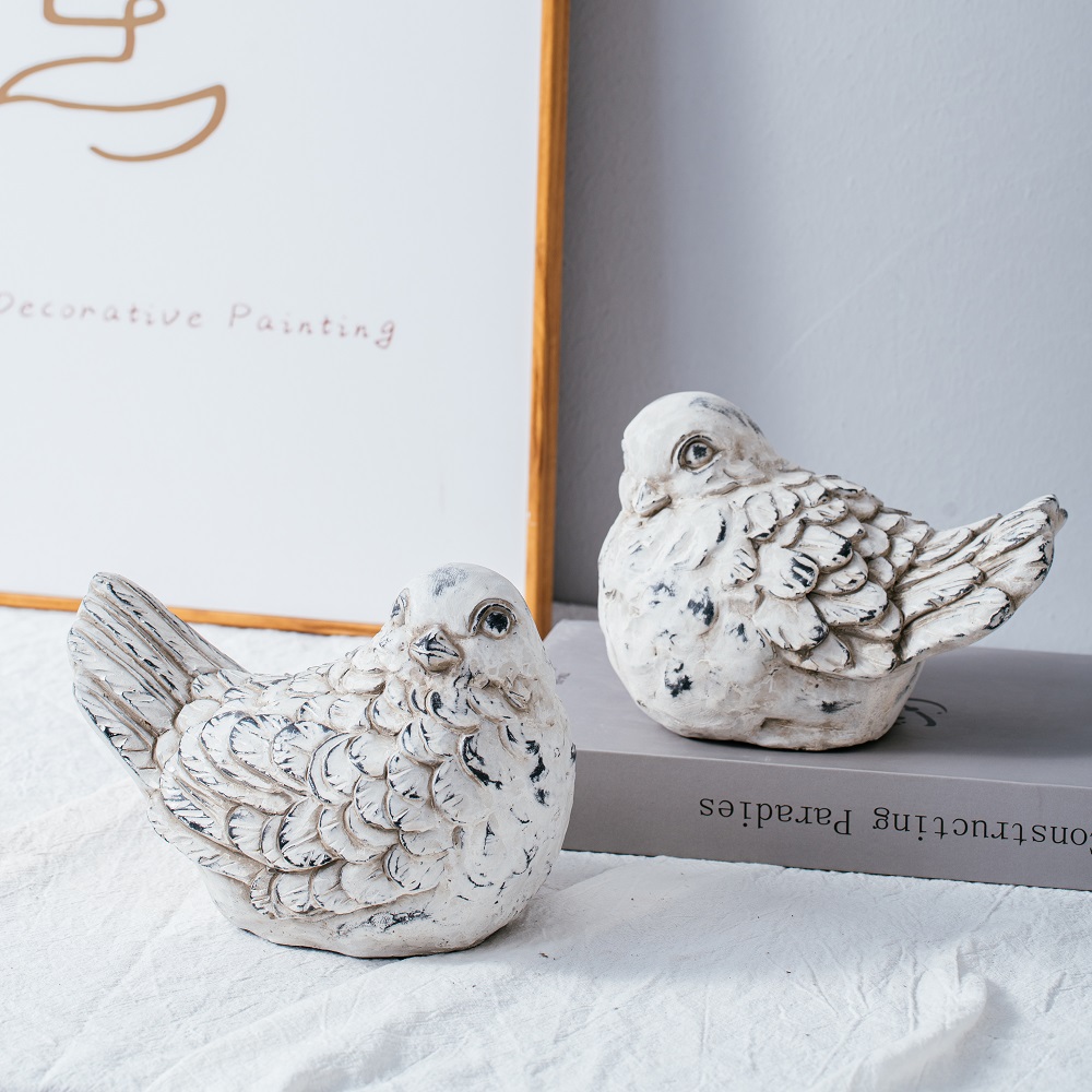 Old looking Bird design matte cement home decor animal shape decoration ornaments 
