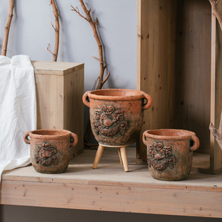Promotion price concrete planter pots matte terracotta color garden decoration cement plant pots with double handles