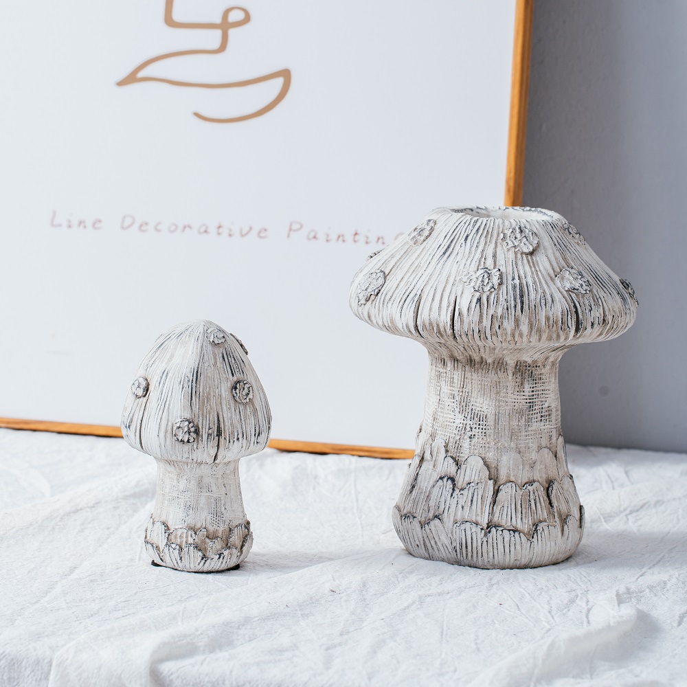 modern creative matte white black color mushroom shape matte cement home decor 
