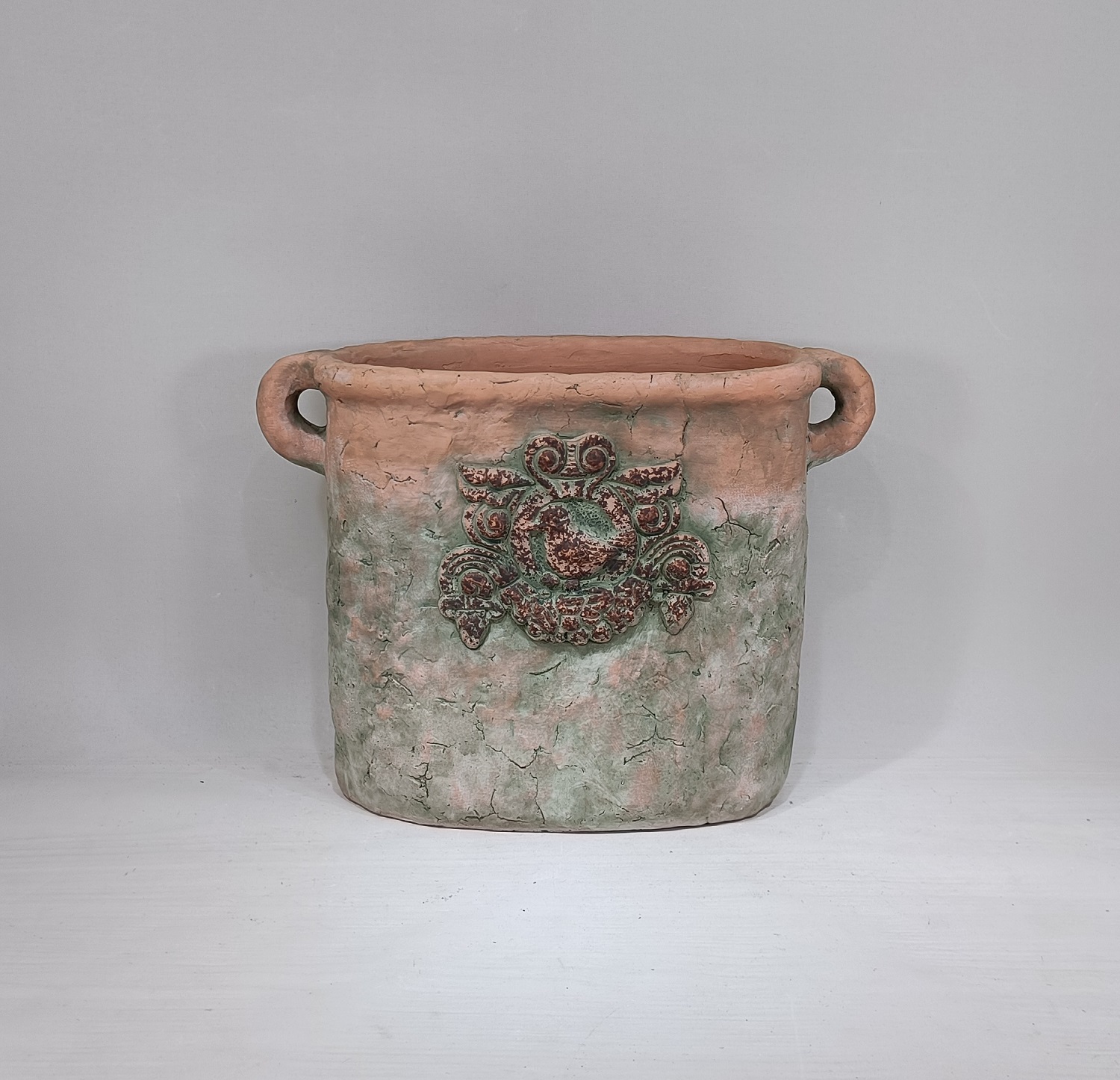 Matte terracotta color garden decoration cement plant pots with double handles