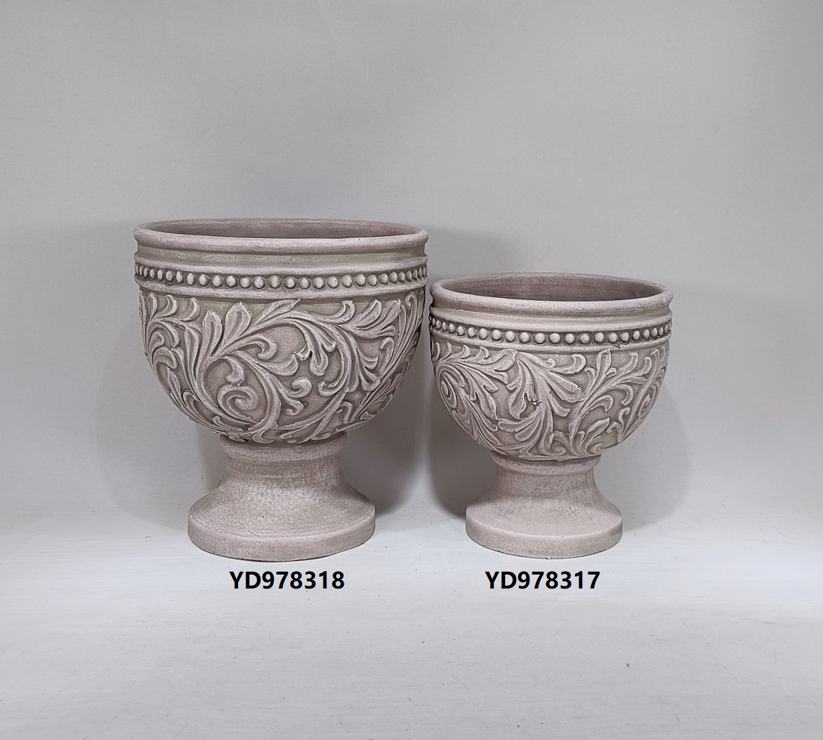 Retro style embossed concrete urn pots Vintage home decoration cement flower urn pots