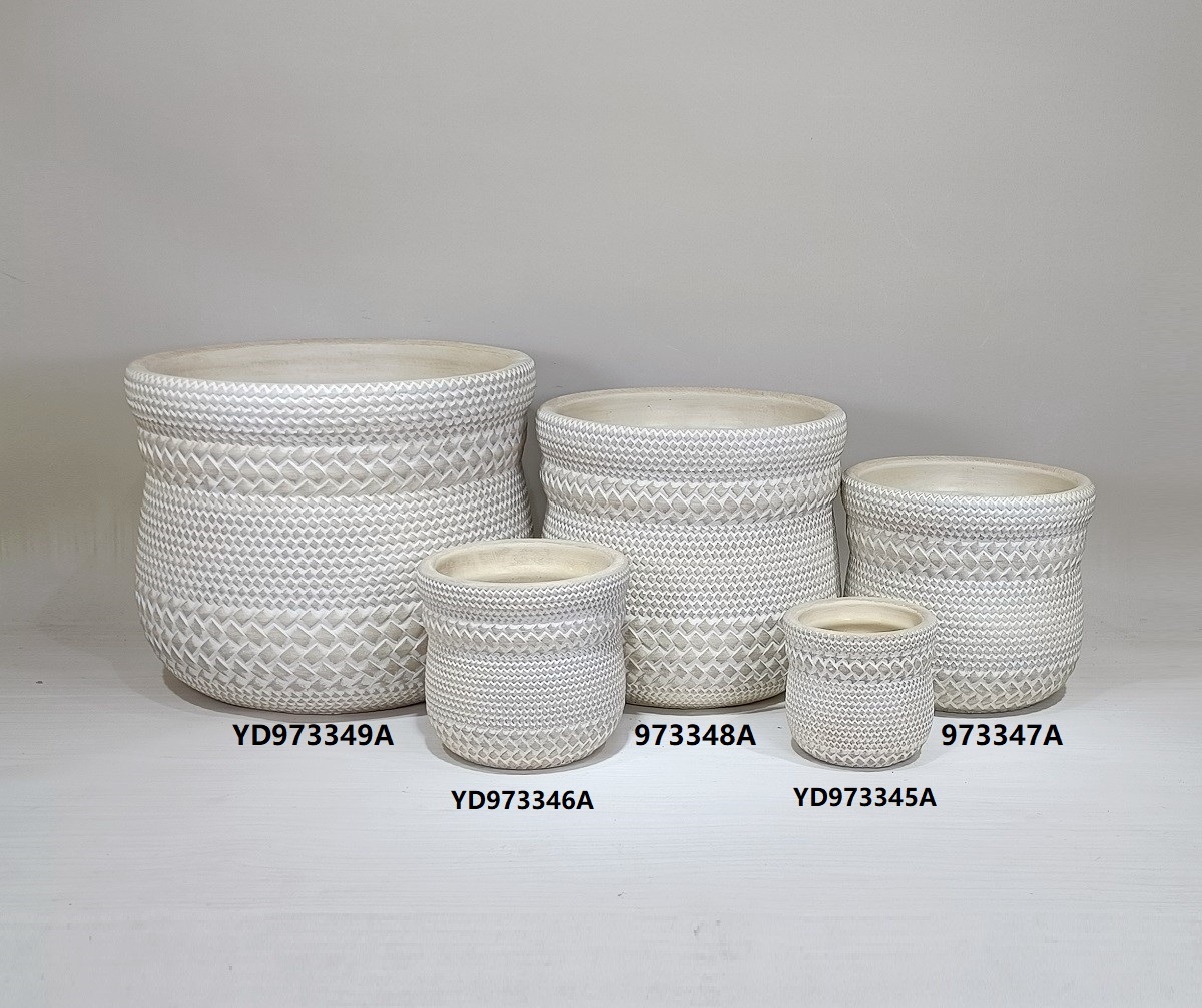 Bamboo woven design concrete flower pot light color decoration cement flower pots
