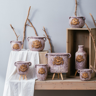 home garden decoration luxury concrete pots cement flower pots with double handles