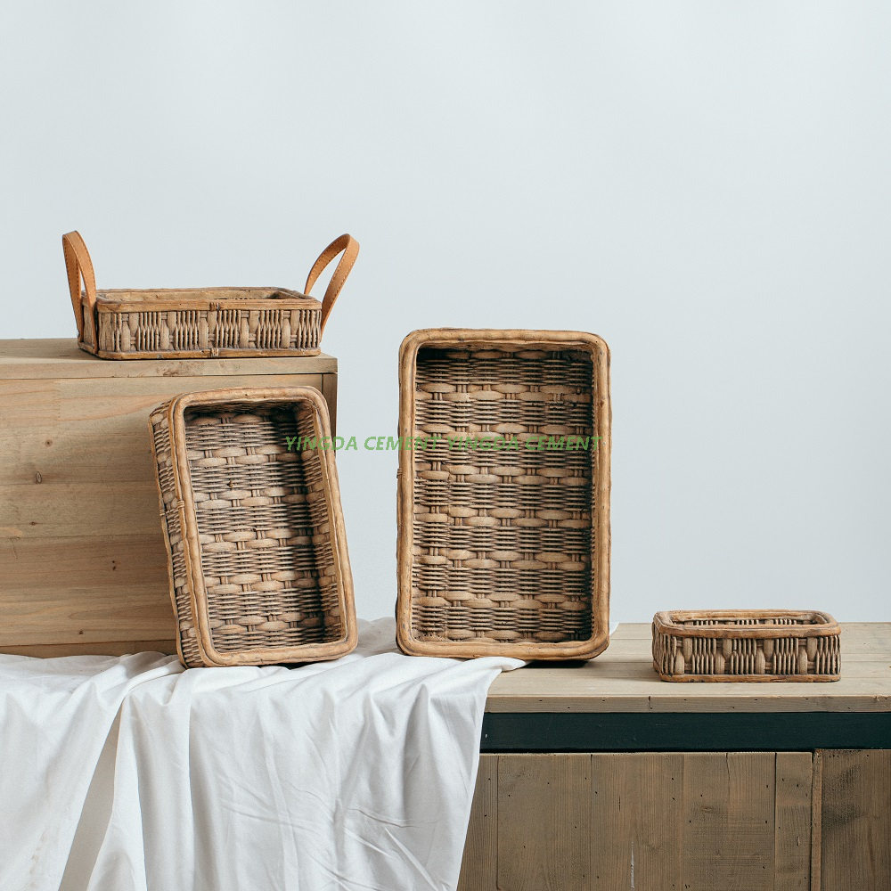 Wholesale Products Cement Dish Cheap Price Cement Plate Bamboo Woven View for Home Decor