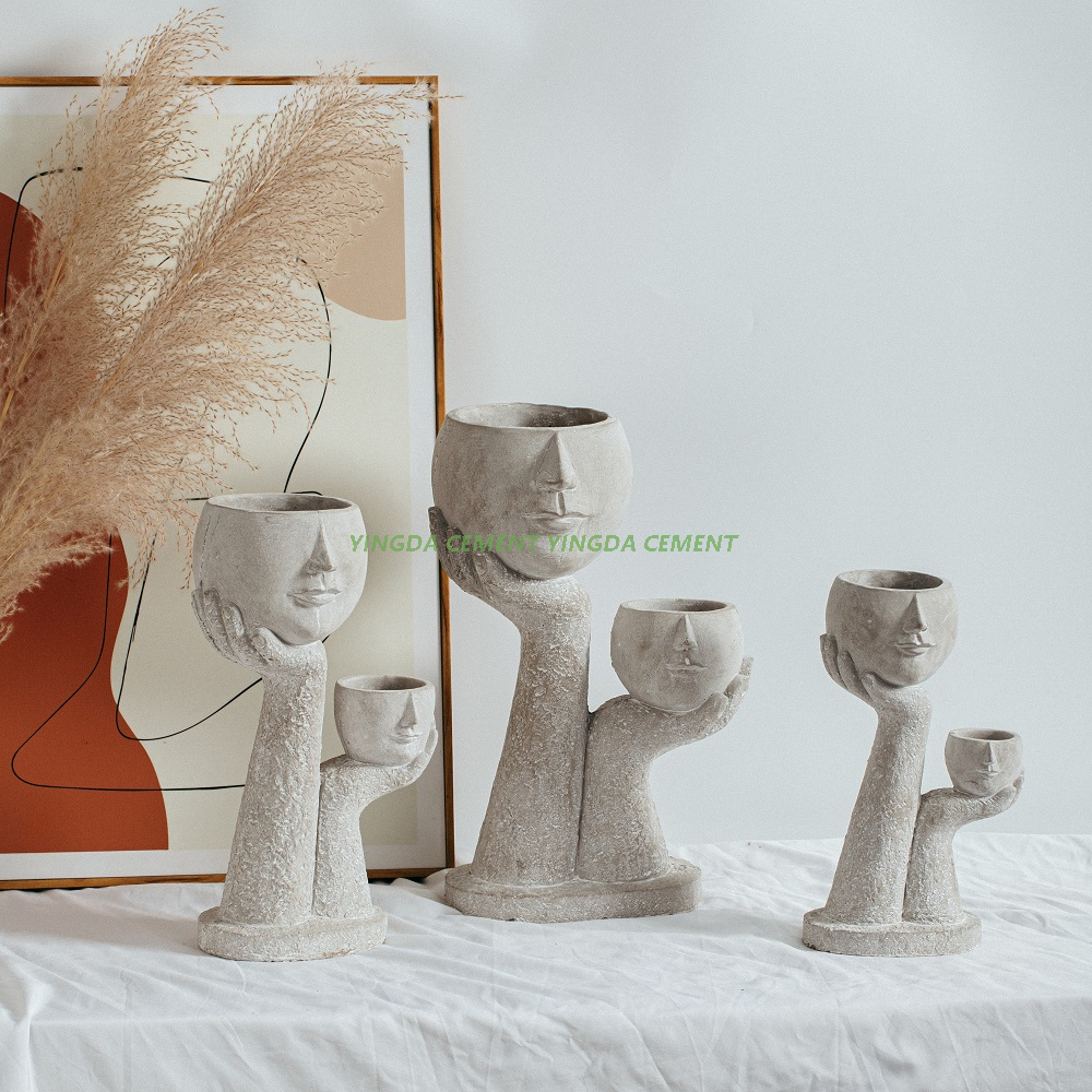 Fashion Creative Design Head Face Succulent Pot Matte Cute Cement Flower Pots for Decoration