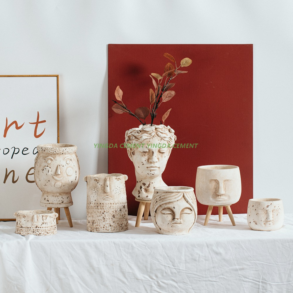 Hot Selling Product Cheap Matte Human Head Face Garden Planter Wedding Table Top Decorative Cement Plant Pot