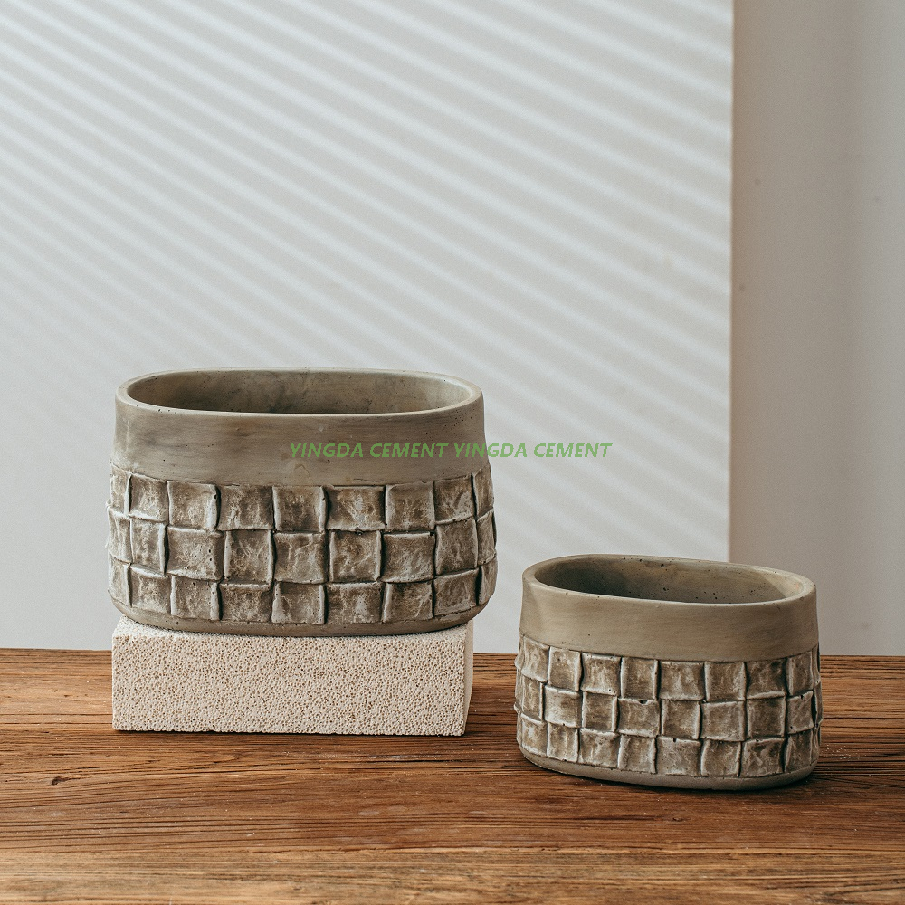 Cement Planter Garden Pot Bamboo Woven View Indoor Plant Pot for Planting Flower Pots & Planters