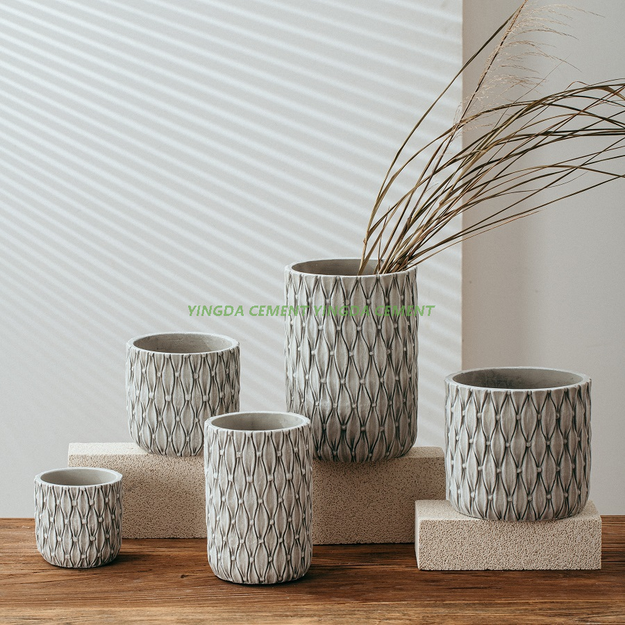 Antique Decorative Flower Cement Planter Garden Pot Bamboo Woven View Indoor Plant Pot for Planting Flower Pots & Planters