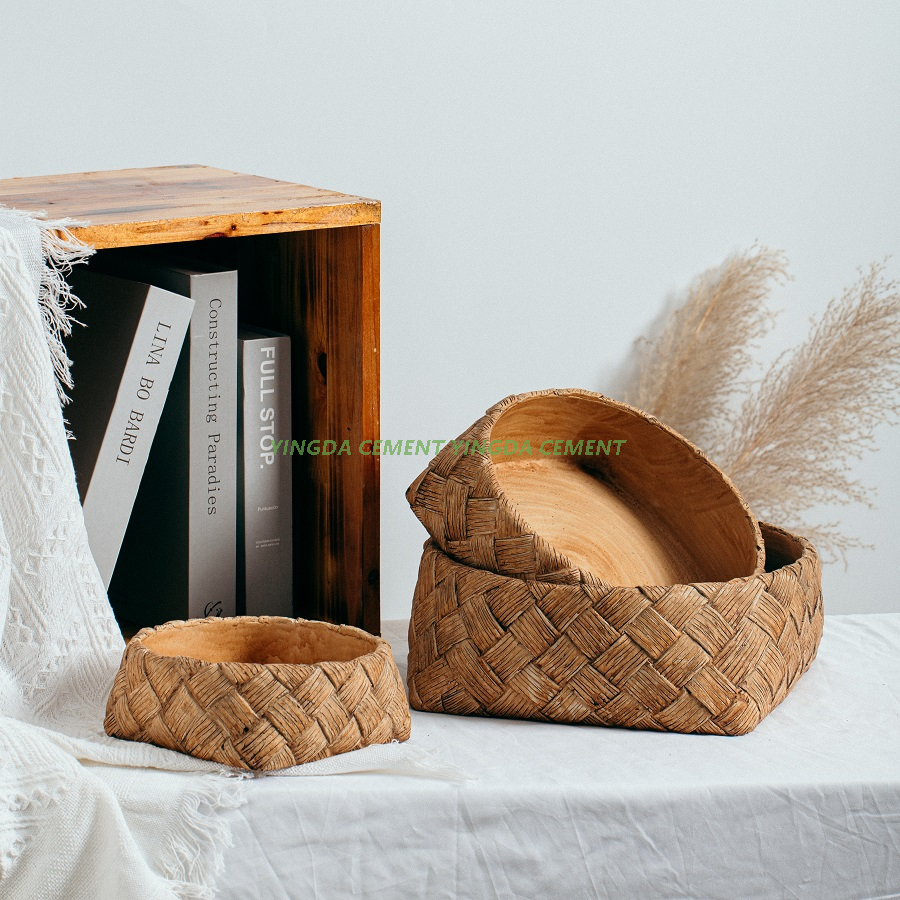 Modern Handmade Woven Basket Design Garden Decorative Cement Flower Pot for Indoor Planters
