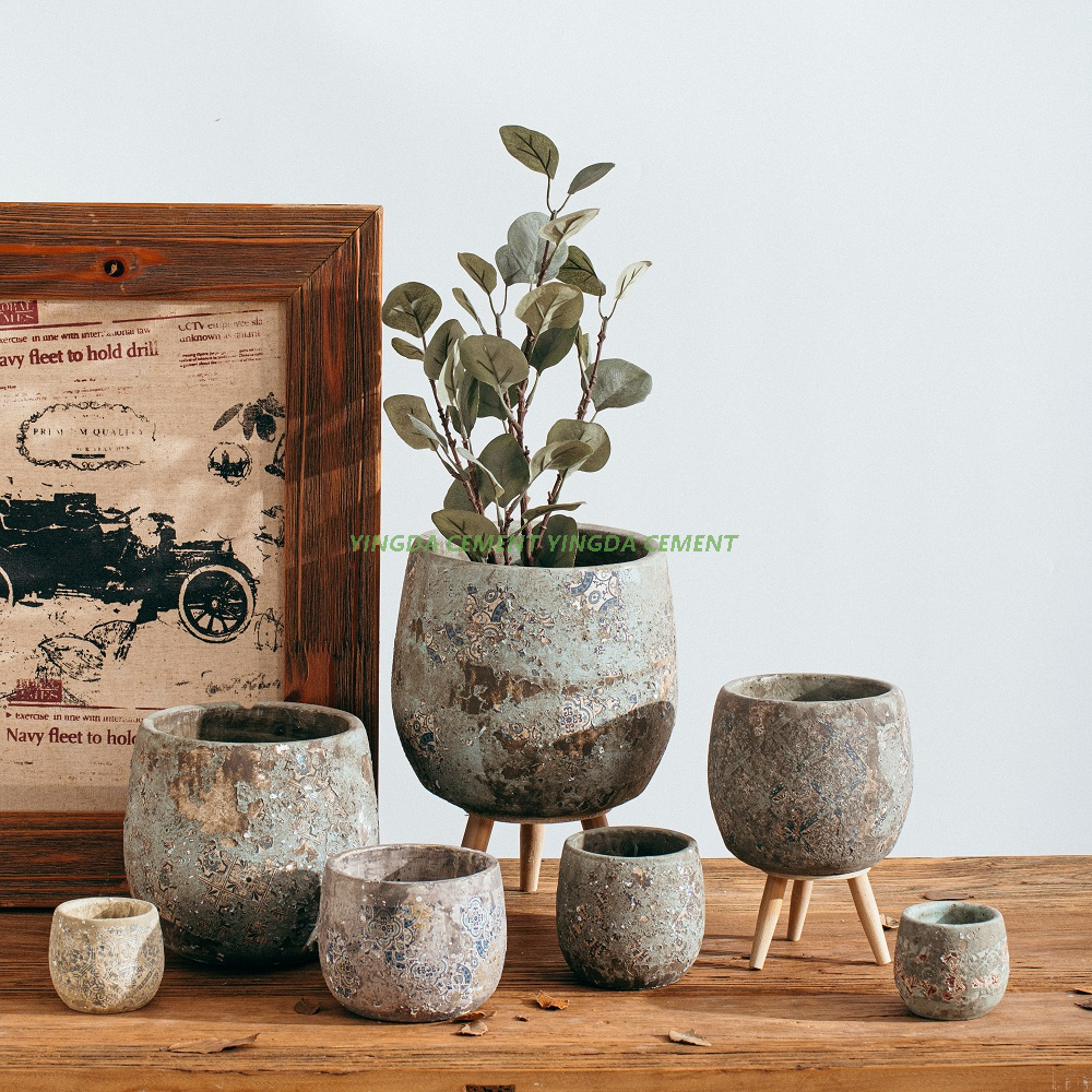 Home Garden Antique Cement Plant Pot Matte Table Flower Pot Planter