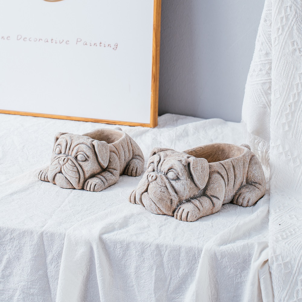 animal shape cement flower pot cute dog design cement planter