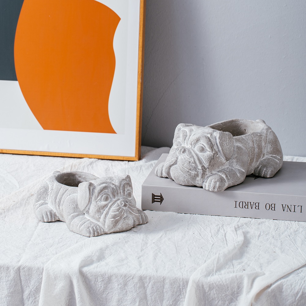 animal shape cement flower pot cute dog design cement planter