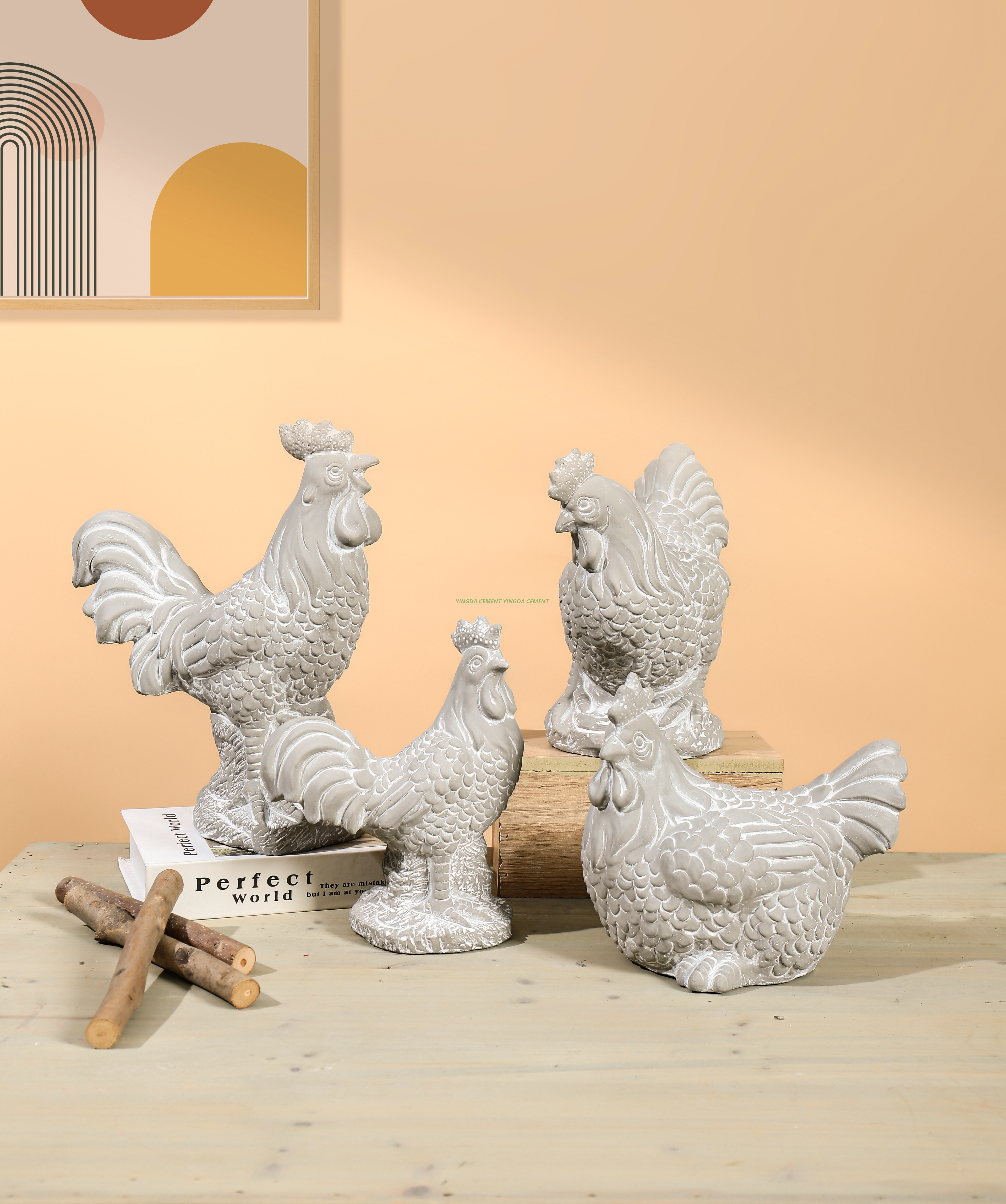 Cement Art Deco Style Chicken Ornament Perfect Birthday Gift Decoration for Living Room Desktop 