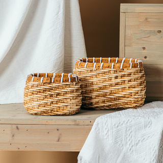 bamboo woven design plant pots decoration cement succulent flower pots