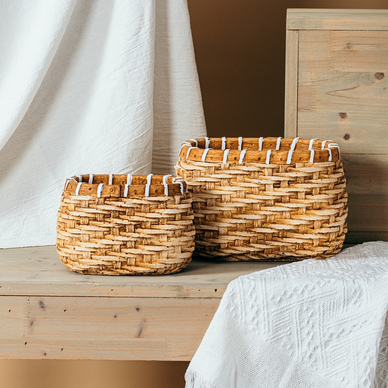 bamboo woven design plant pots decoration cement succulent flower pots