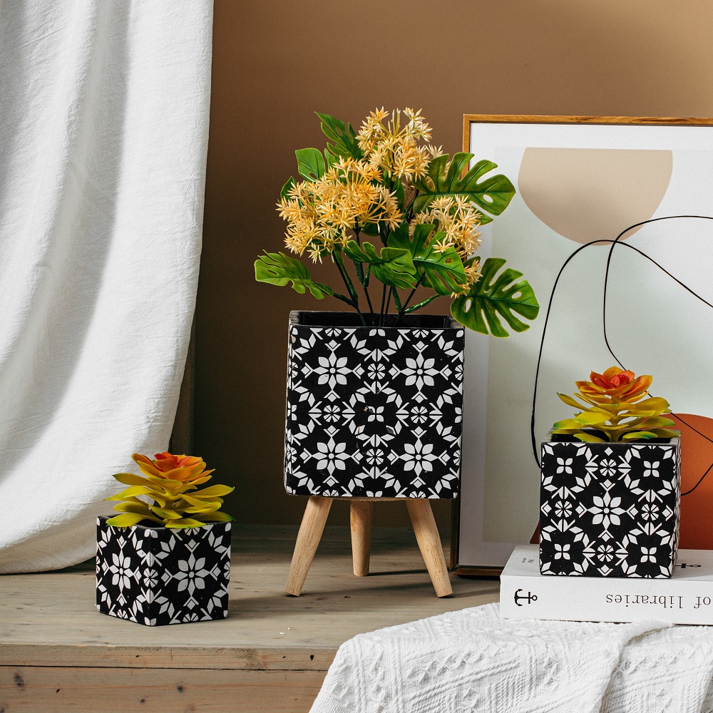 Indoor office decoration black succulent bonsai pot matte small cement flower pots for tabletop