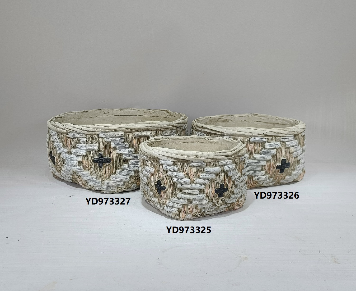 Bamboo Woven Design Courtyard Succulent Planter Pot Concrete Cement Flower Plant Pots for Garden