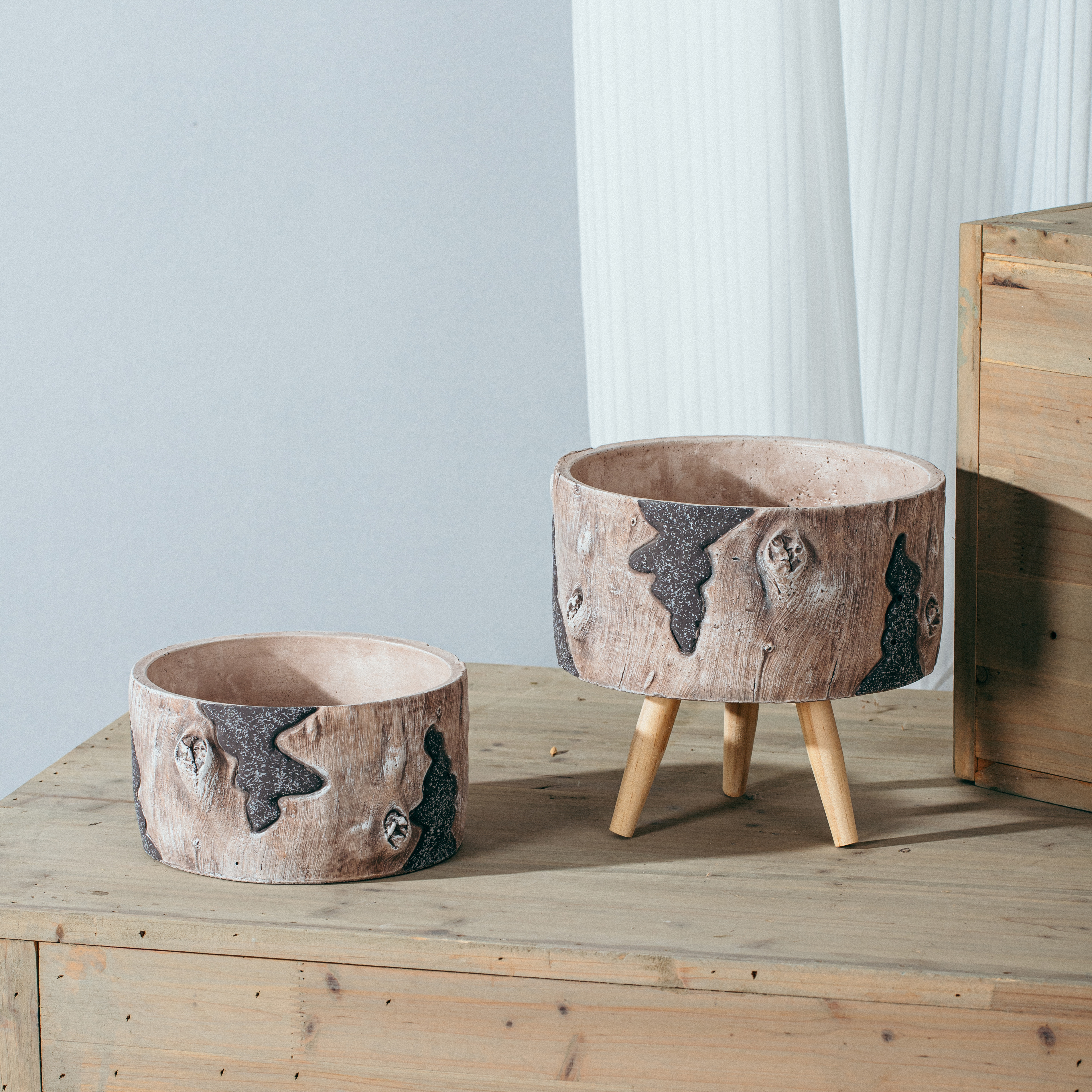 Pastoral handmade decoration tree design wholesale plant pots cement flower pot for garden