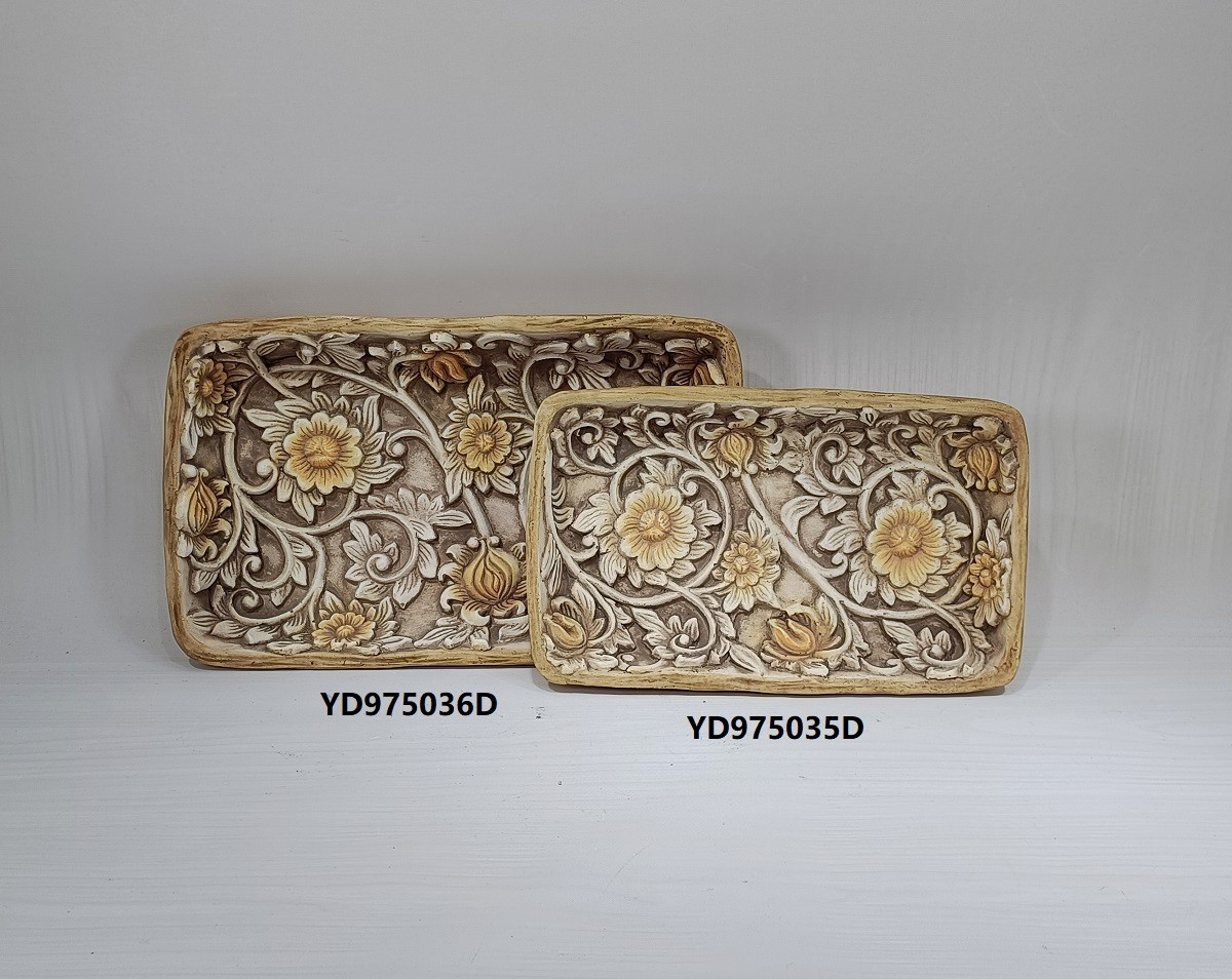 High quality woodcarving design rectangle modern restaurant home decorative products cement decor plates
