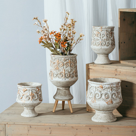 Modern graceful urn shape cement pot white wedding decoration pots luxury cement flower pot 