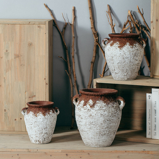 High quality customizable size coarse florero terracotta pot jar rustic vintage large floor flower vase