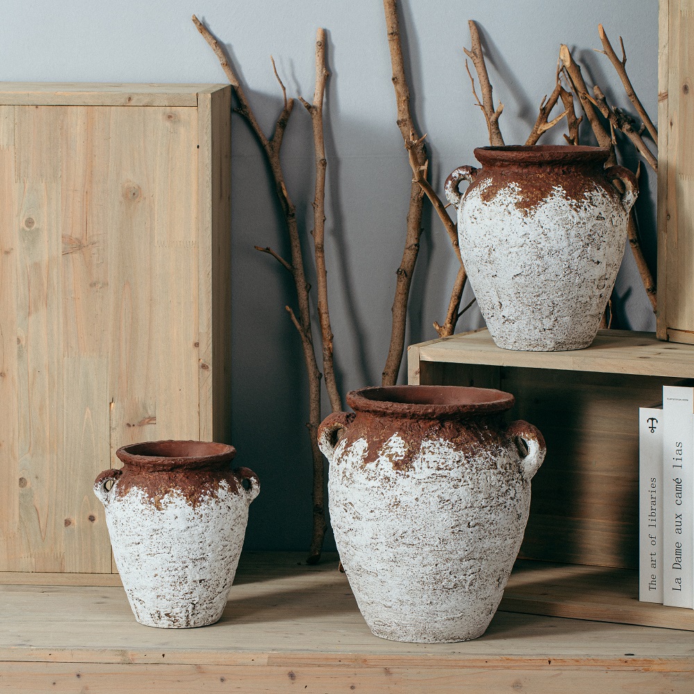 High quality customizable size coarse florero terracotta pot jar rustic vintage large floor flower vase